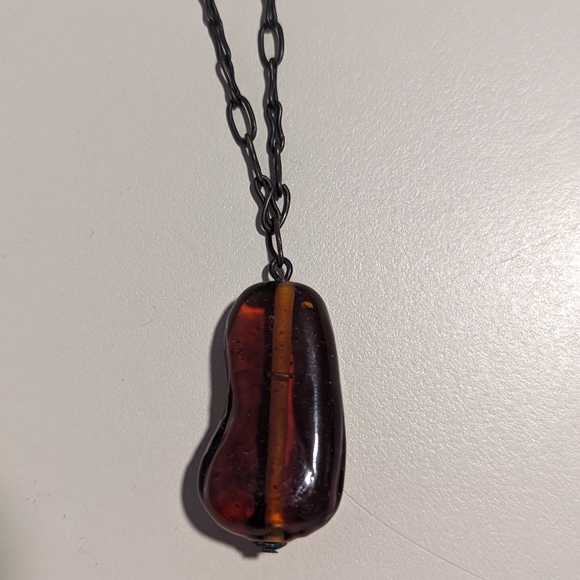 Vintage Faux Amber Glass Pendant Necklace - Picture 4 of 5